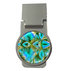 Crystal Gold Peacock, Abstract Mystical Lake Money Clip (Round)