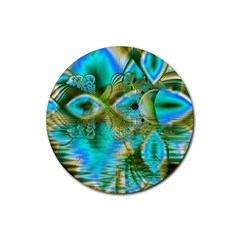 Crystal Gold Peacock, Abstract Mystical Lake Drink Coasters 4 Pack (round) by DianeClancy