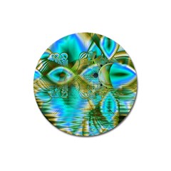 Crystal Gold Peacock, Abstract Mystical Lake Magnet 3  (round) by DianeClancy