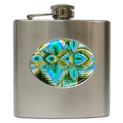 Crystal Gold Peacock, Abstract Mystical Lake Hip Flask by DianeClancy