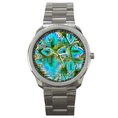 Crystal Gold Peacock, Abstract Mystical Lake Sport Metal Watch