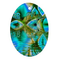 Crystal Gold Peacock, Abstract Mystical Lake Oval Ornament (Two Sides)