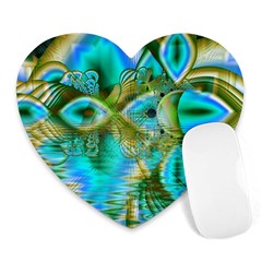 Crystal Gold Peacock, Abstract Mystical Lake Mouse Pad (heart) by DianeClancy