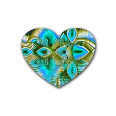 Crystal Gold Peacock, Abstract Mystical Lake Drink Coasters (heart) by DianeClancy