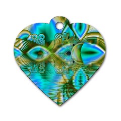 Crystal Gold Peacock, Abstract Mystical Lake Dog Tag Heart (two Sided)