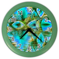 Crystal Gold Peacock, Abstract Mystical Lake Wall Clock (color) by DianeClancy