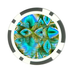 Crystal Gold Peacock, Abstract Mystical Lake Poker Chip