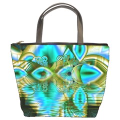 Crystal Gold Peacock, Abstract Mystical Lake Bucket Handbag