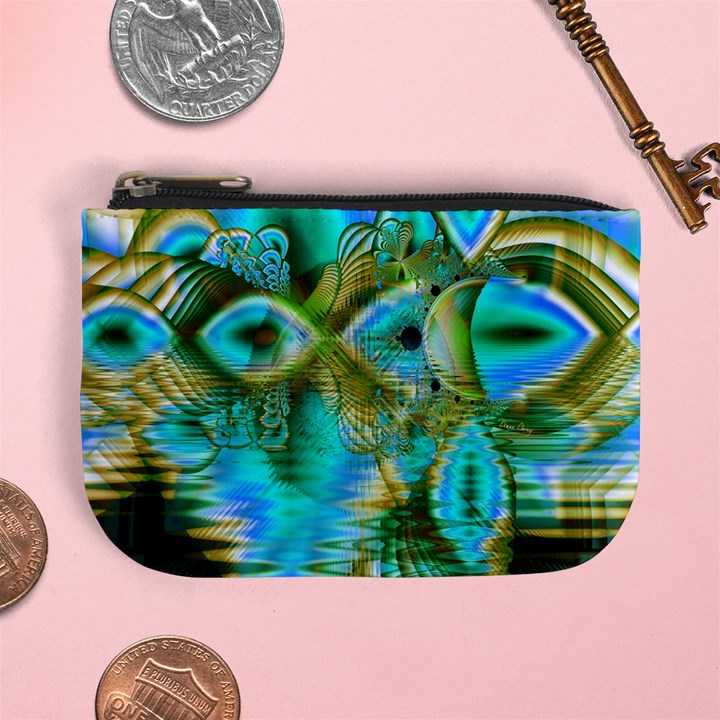 Crystal Gold Peacock, Abstract Mystical Lake Coin Change Purse