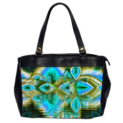 Crystal Gold Peacock, Abstract Mystical Lake Oversize Office Handbag (two Sides) by DianeClancy