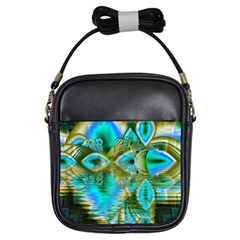 Crystal Gold Peacock, Abstract Mystical Lake Girl s Sling Bag by DianeClancy