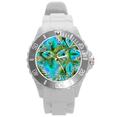 Crystal Gold Peacock, Abstract Mystical Lake Plastic Sport Watch (Large)