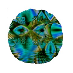 Crystal Gold Peacock, Abstract Mystical Lake 15  Premium Round Cushion 