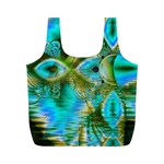 Crystal Gold Peacock, Abstract Mystical Lake Reusable Bag (M) Front