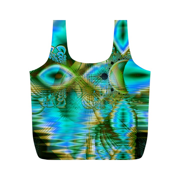 Crystal Gold Peacock, Abstract Mystical Lake Reusable Bag (M)