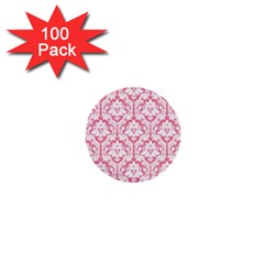 White On Soft Pink Damask 1  Mini Button (100 Pack) by Zandiepants