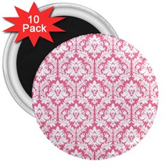 White On Soft Pink Damask 3  Button Magnet (10 Pack) by Zandiepants