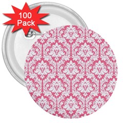 White On Soft Pink Damask 3  Button (100 Pack) by Zandiepants