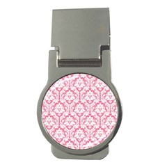 White On Soft Pink Damask Money Clip (round) by Zandiepants