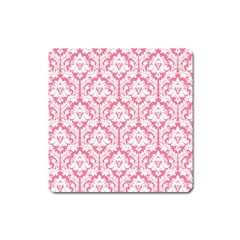 White On Soft Pink Damask Magnet (square) by Zandiepants