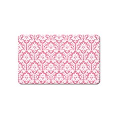 White On Soft Pink Damask Magnet (name Card) by Zandiepants