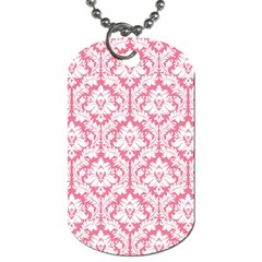 White On Soft Pink Damask Dog Tag (one Sided) by Zandiepants