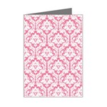 White On Soft Pink Damask Mini Greeting Card Left