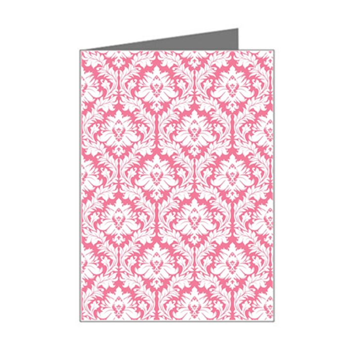 White On Soft Pink Damask Mini Greeting Card