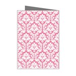 White On Soft Pink Damask Mini Greeting Card Right