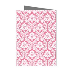 White On Soft Pink Damask Mini Greeting Card (8 Pack) by Zandiepants