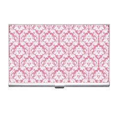 White On Soft Pink Damask Business Card Holder by Zandiepants