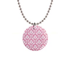 Soft Pink Damask Pattern 1  Button Necklace by Zandiepants