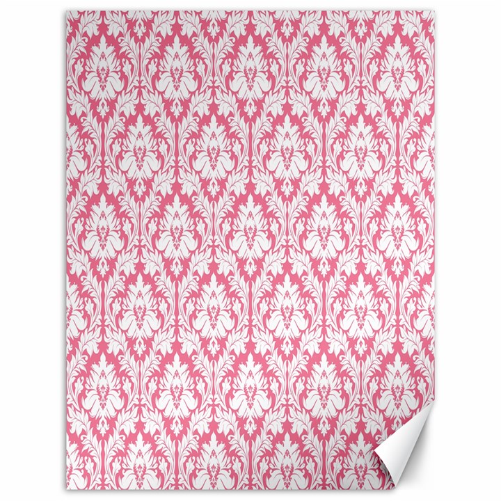 White On Soft Pink Damask Canvas 12  x 16  (Unframed)