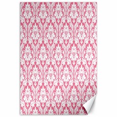 White On Soft Pink Damask Canvas 12  X 18  (unframed) by Zandiepants