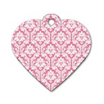 White On Soft Pink Damask Dog Tag Heart (One Sided)  Front