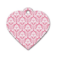 White On Soft Pink Damask Dog Tag Heart (two Sided) by Zandiepants