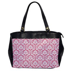 White On Soft Pink Damask Oversize Office Handbag (one Side) by Zandiepants