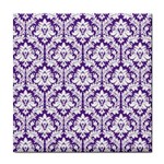 White on Purple Damask Ceramic Tile Front