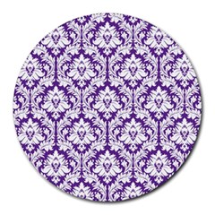 White On Purple Damask 8  Mouse Pad (round) by Zandiepants