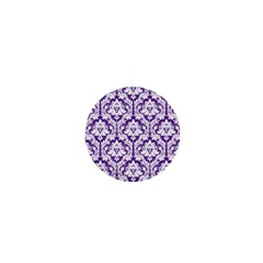 White On Purple Damask 1  Mini Button Magnet by Zandiepants