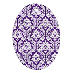 White On Purple Damask Oval Ornament by Zandiepants