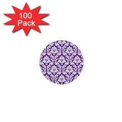 White On Purple Damask 1  Mini Button (100 Pack) by Zandiepants