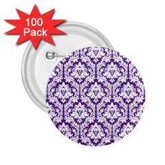 White On Purple Damask 2 25  Button (100 Pack) by Zandiepants