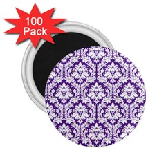 White On Purple Damask 2 25  Button Magnet (100 Pack) by Zandiepants