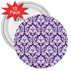 White On Purple Damask 3  Button (10 Pack) by Zandiepants