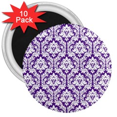 White On Purple Damask 3  Button Magnet (10 Pack) by Zandiepants