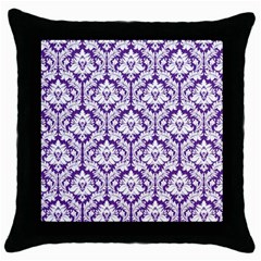 White On Purple Damask Black Throw Pillow Case by Zandiepants