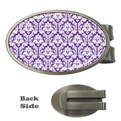 White On Purple Damask Money Clip (oval) by Zandiepants