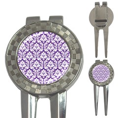 White On Purple Damask Golf Pitchfork & Ball Marker by Zandiepants