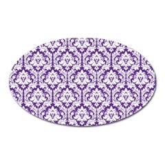 White On Purple Damask Magnet (oval) by Zandiepants